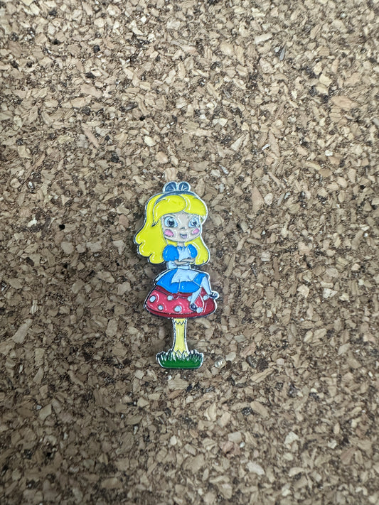 Alice In Wonderland On Mushroom Pin Badge