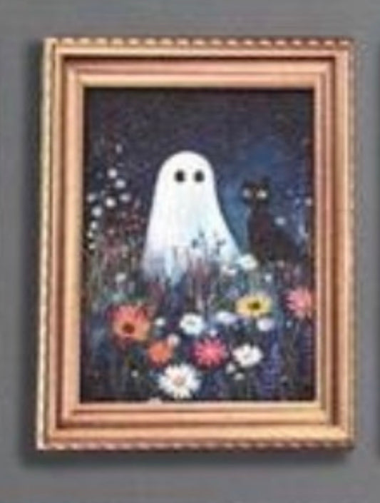 Ghost & Cat Meadow Framed Mini Print Fridge Magnet