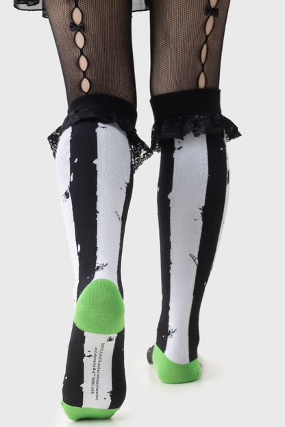 Beetlejuice: Distressed Stripe Knee High Socks