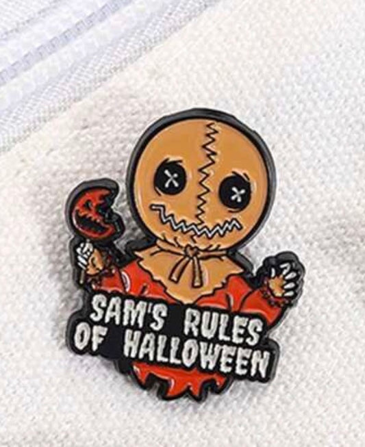 Trick r Treat Sam's Rules of Halloween Pin Badge