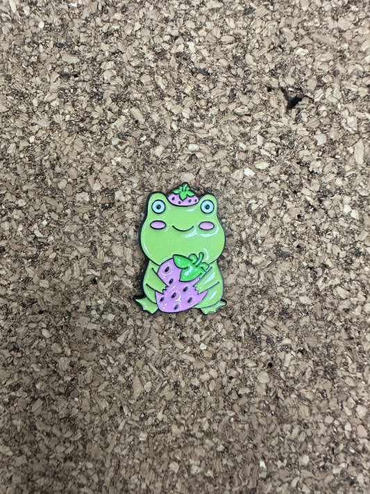 Frog With Strawberry Pin Badge