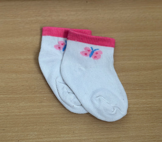 Pink And White Butterfly Baby Socks