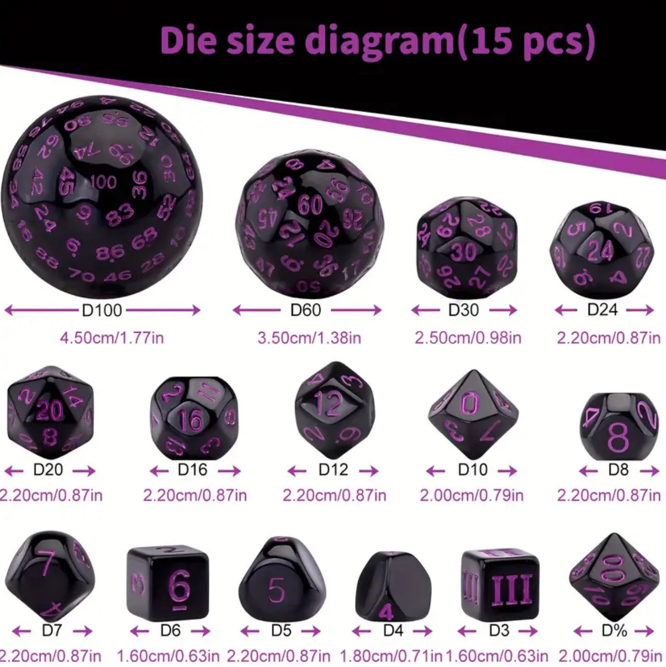 Black and Purple 15pc Dice & Pouch Set