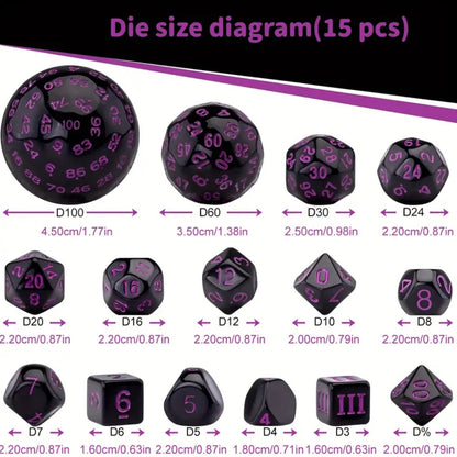 Black and Purple 15pc Dice & Pouch Set