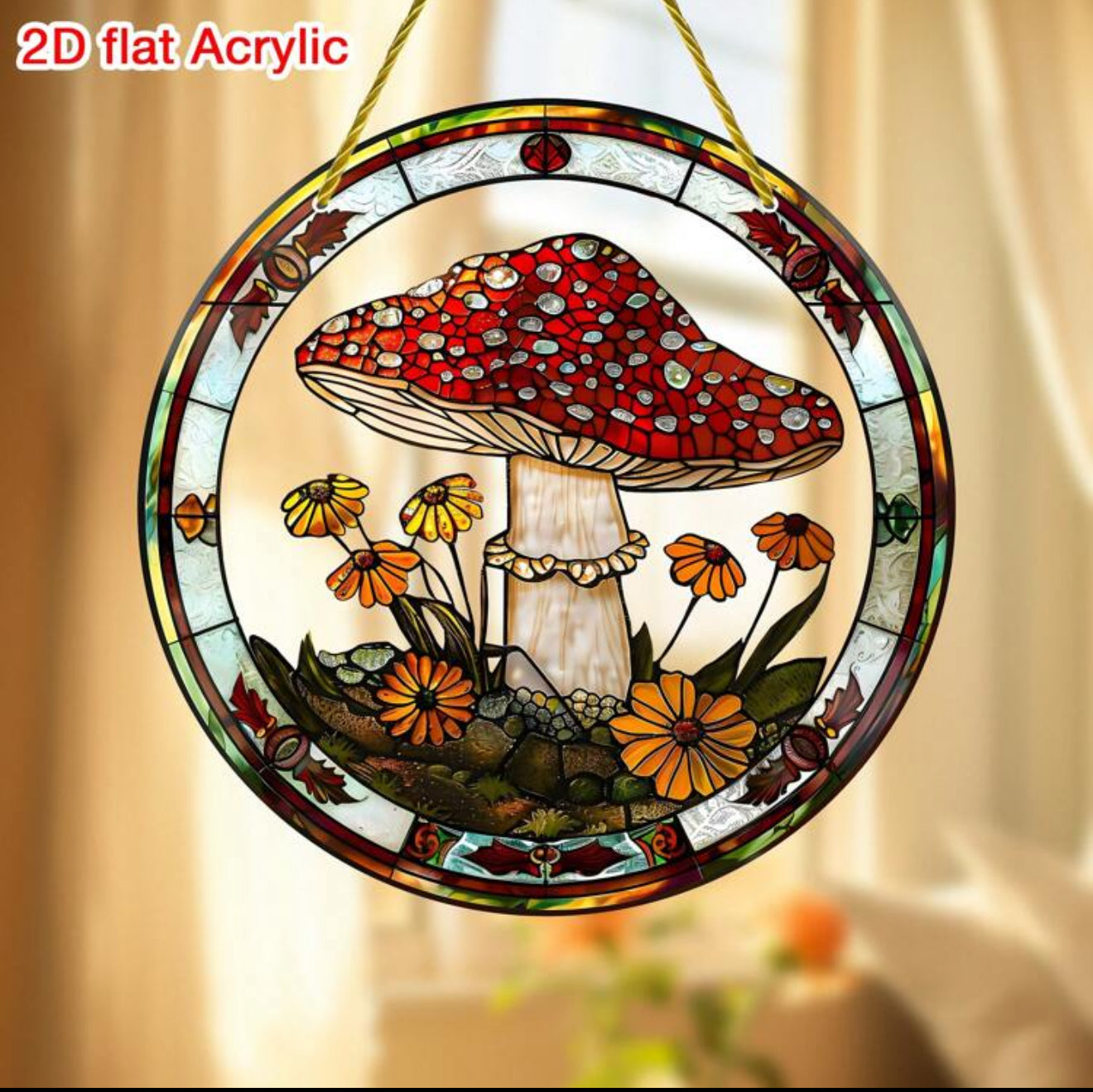 Mushroom Stained Glass Style Acrylic Sun Catcher