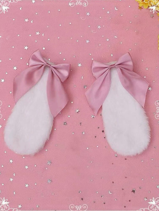 Pink Ribbon Puppy Ear Hair Clips