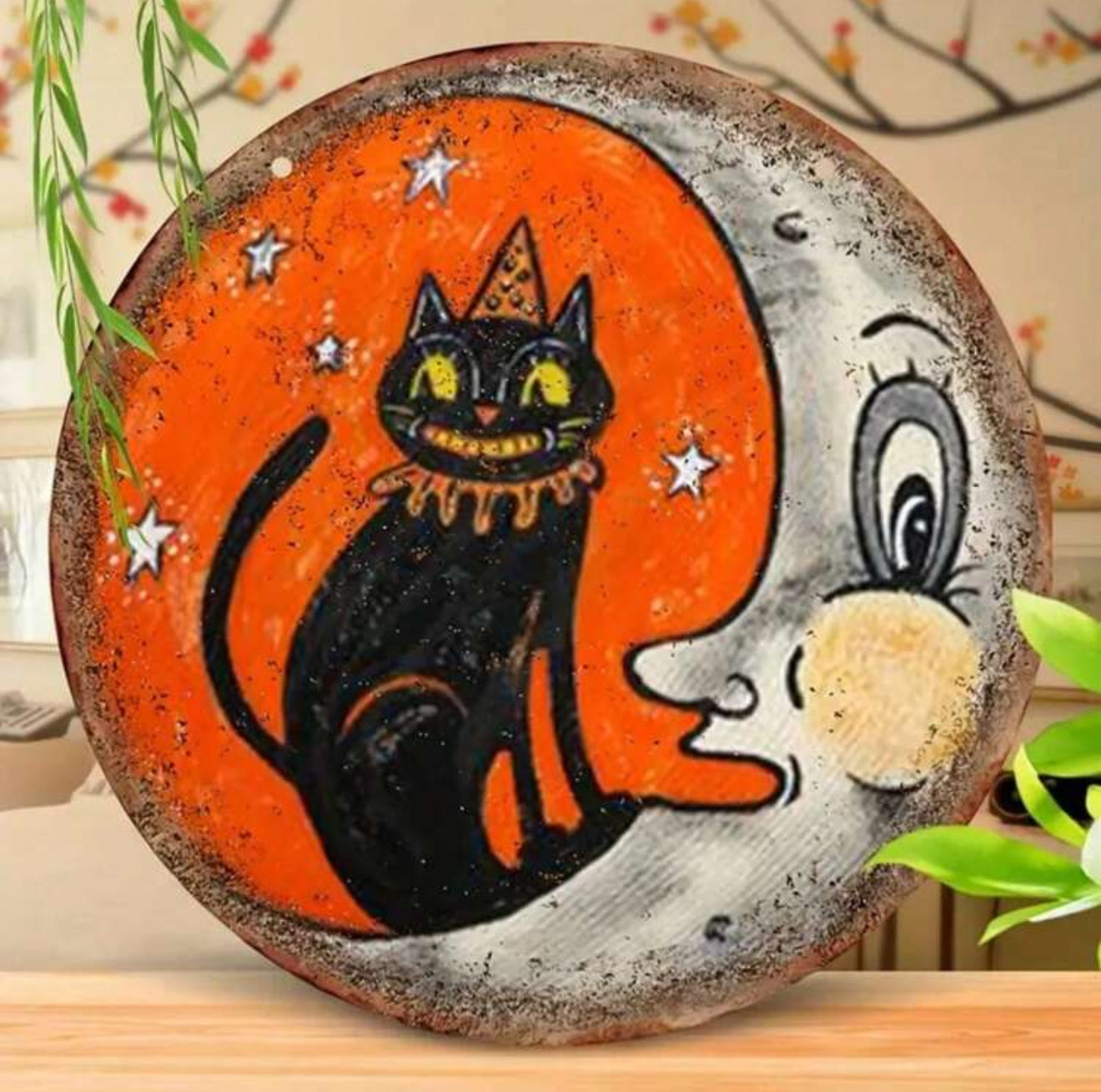 Cat and The Moon Metal Sign