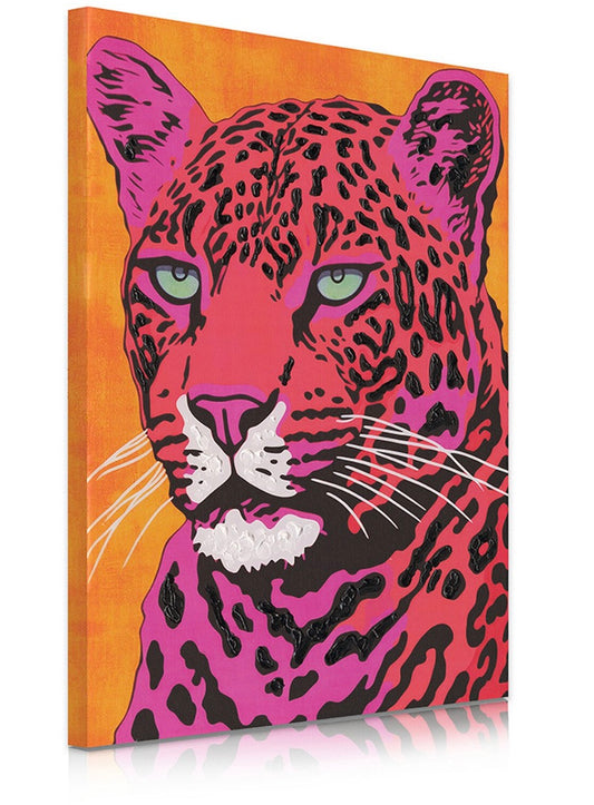 Pink Leopard on Orange Canvas