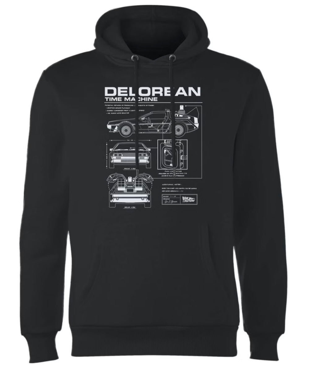 Back To The Future DeLorean Schematic Hoodie - Black