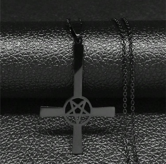 Inverted Cross with Pentagram Chain
