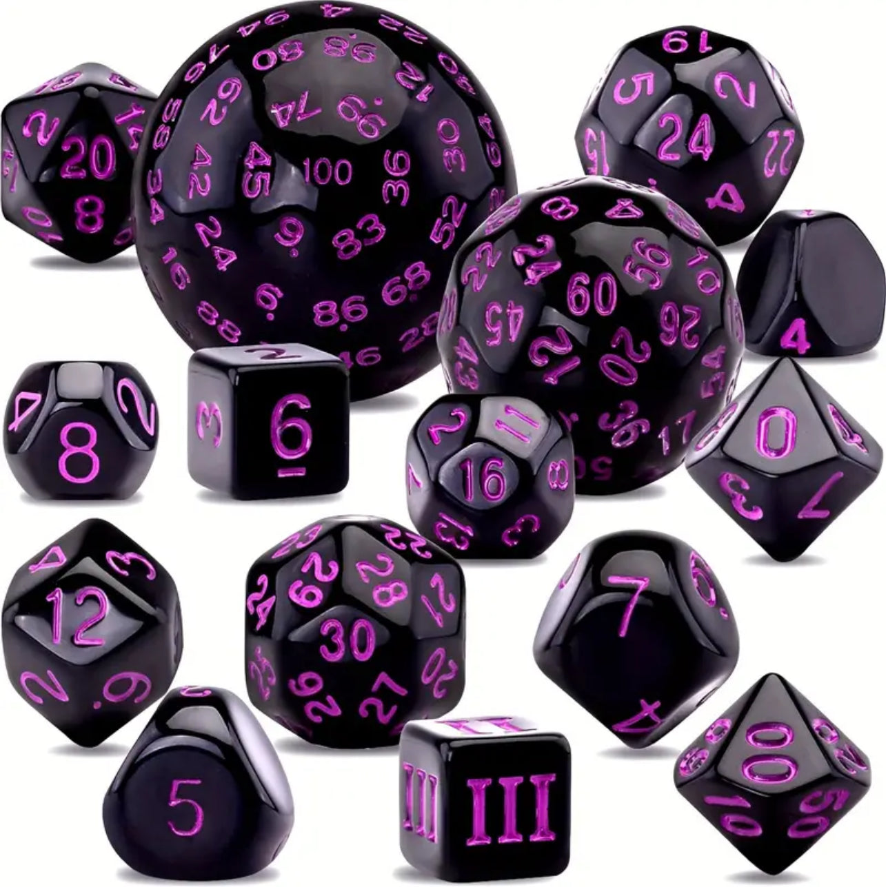 Black and Purple 15pc Dice & Pouch Set