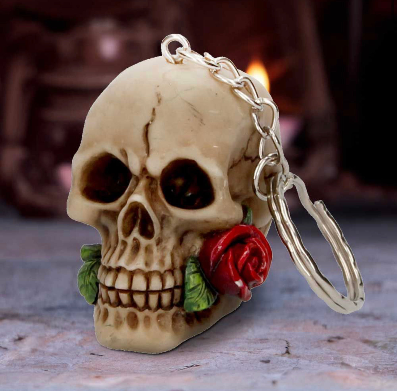 Rose from the Dead 4.6cm Skull Keychain