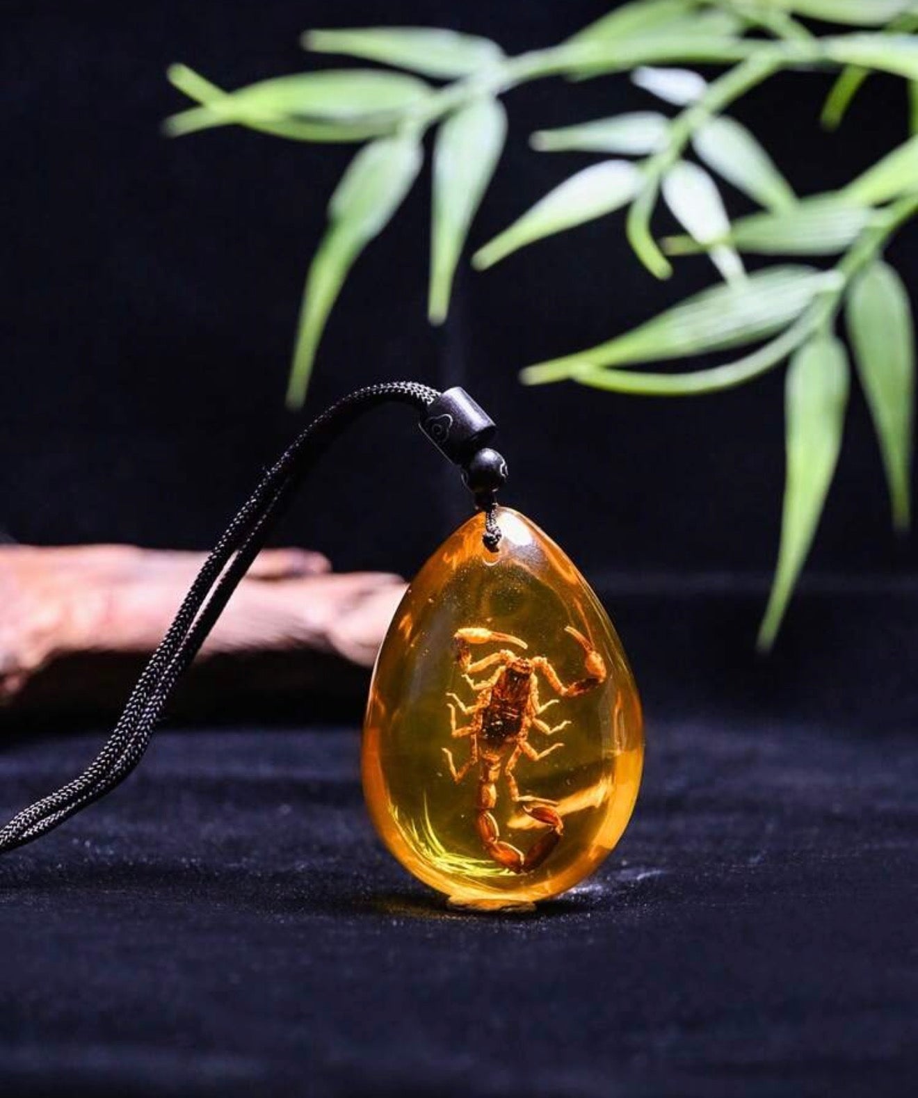 Chinese Scorpion (Olivierus martensii) Specimen in Teardrop Amber Resin Pendant Neckwear