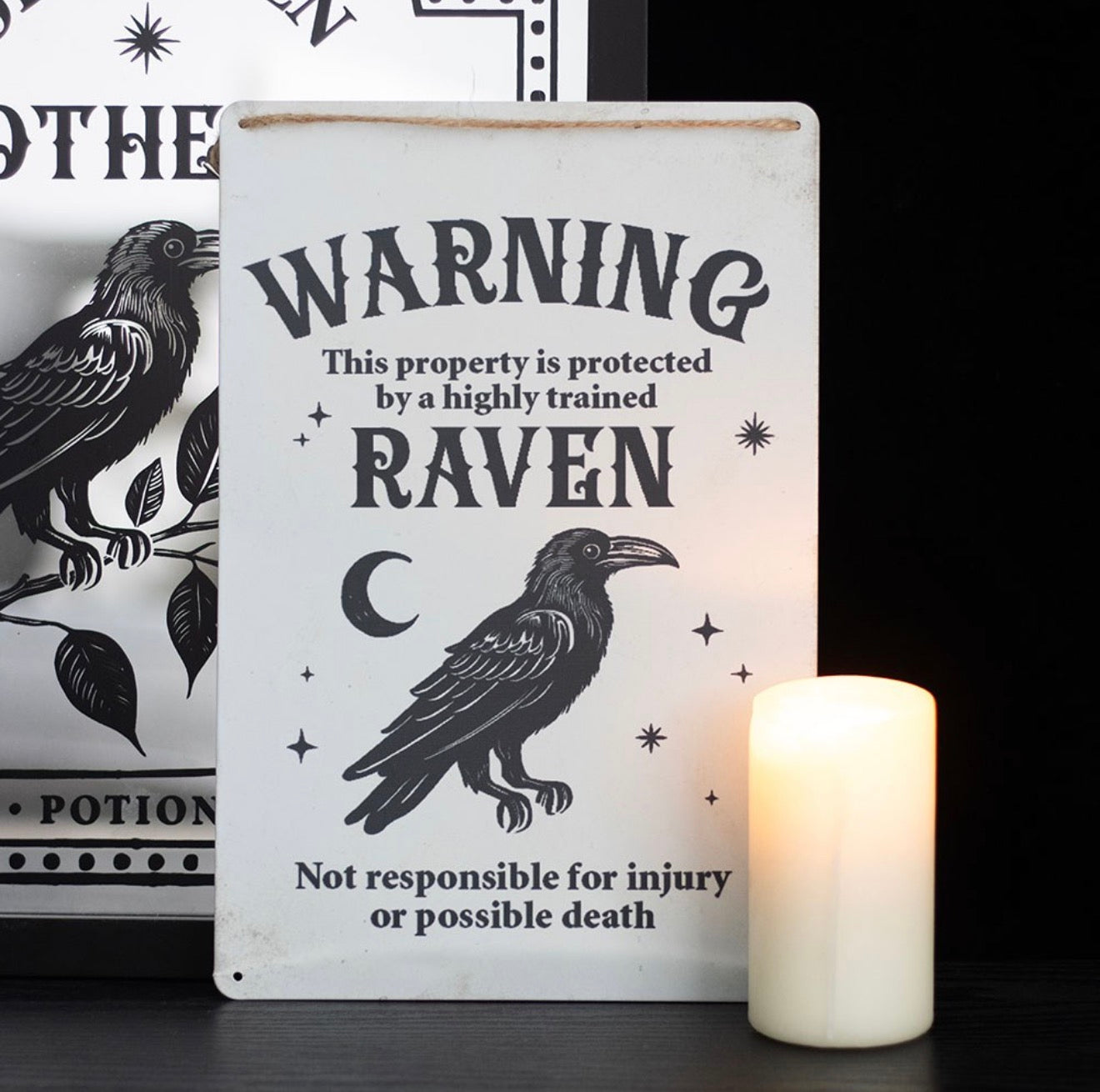 Warning Trained Raven Metal Sign
