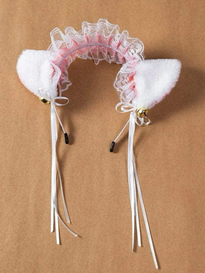 White & Pink Lace Catgirl Ears