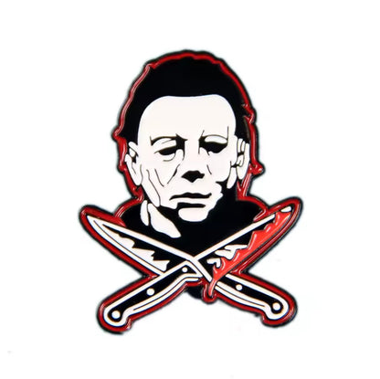 Halloween Michael Myers Cross Knives Pin Badge