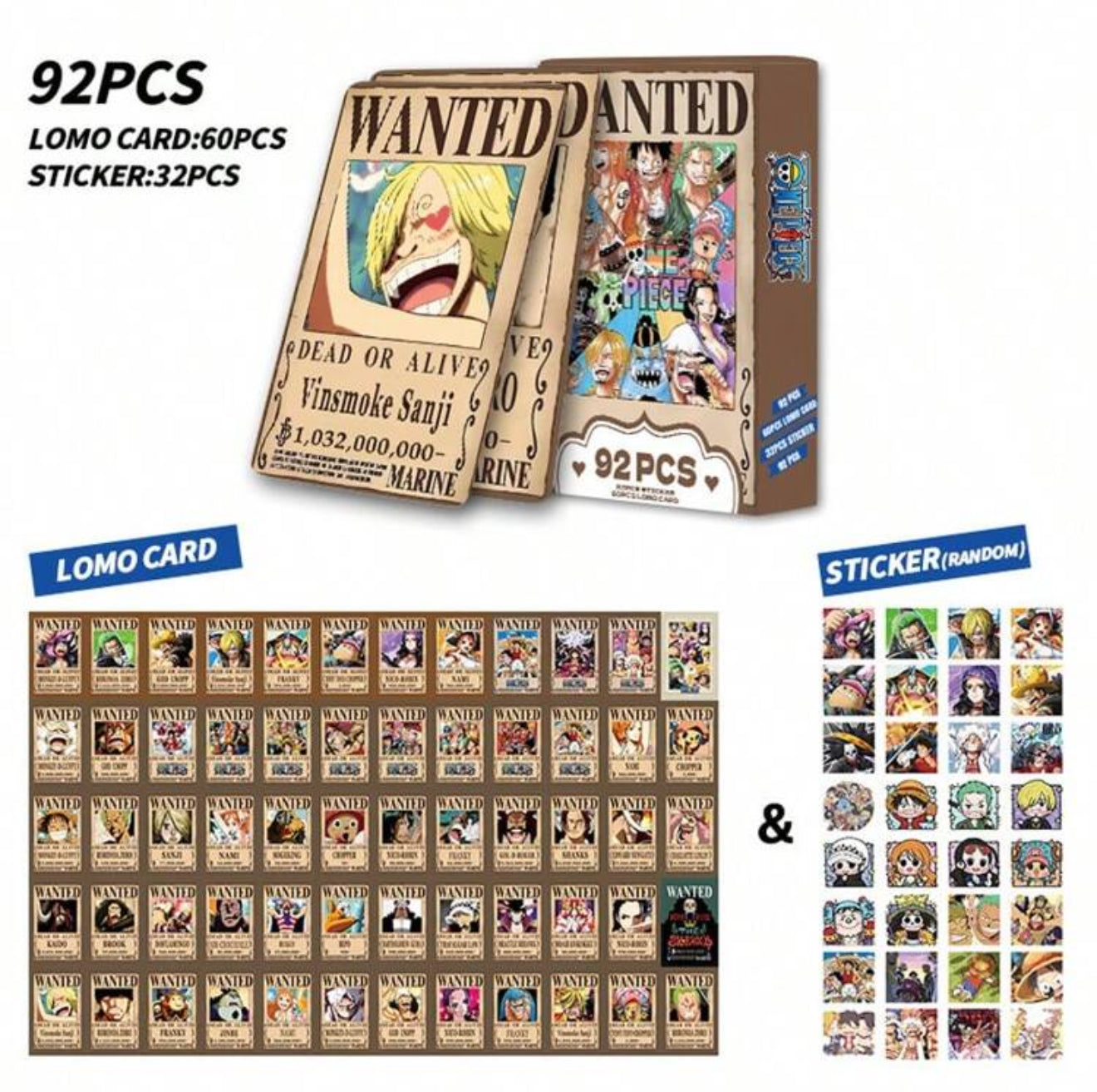 One Piece Wanted Collectible Card & Sticker Set (92pc)