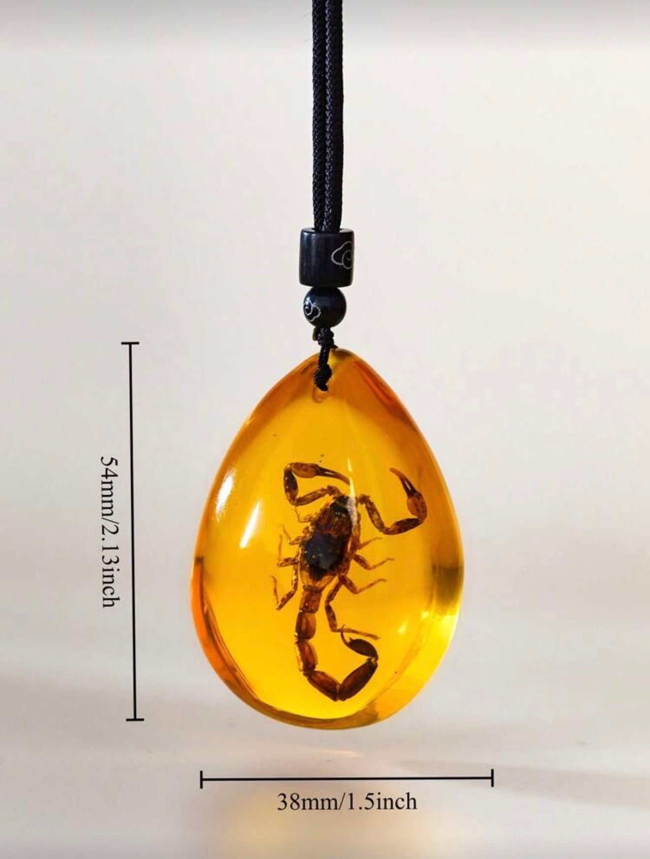 Chinese Scorpion (Olivierus martensii) Specimen in Teardrop Amber Resin Pendant Neckwear