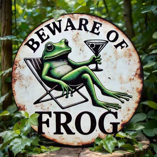 Beware of Frog Metal Sign