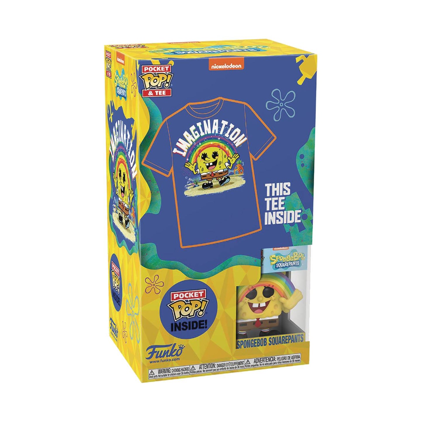 SpongeBob SquarePants Imagination Rainbow T-Shirt (Childrens Large) & Funko Pop! Pocket Vinyl Figure Keychain