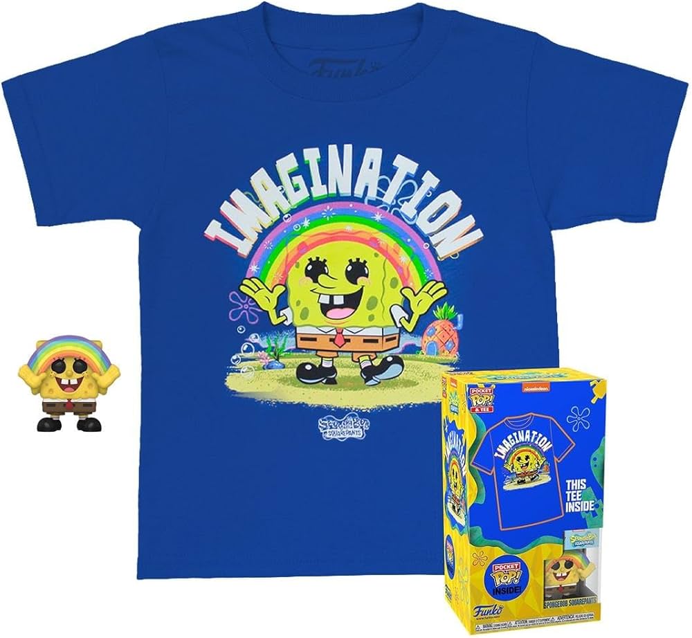 SpongeBob SquarePants Imagination Rainbow T-Shirt (Childrens Large) & Funko Pop! Pocket Vinyl Figure Keychain