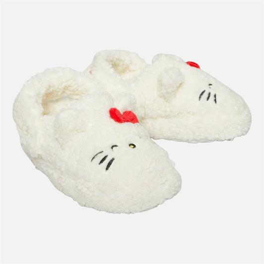 Hello Kitty Whiskers Borg Kids Slippers White