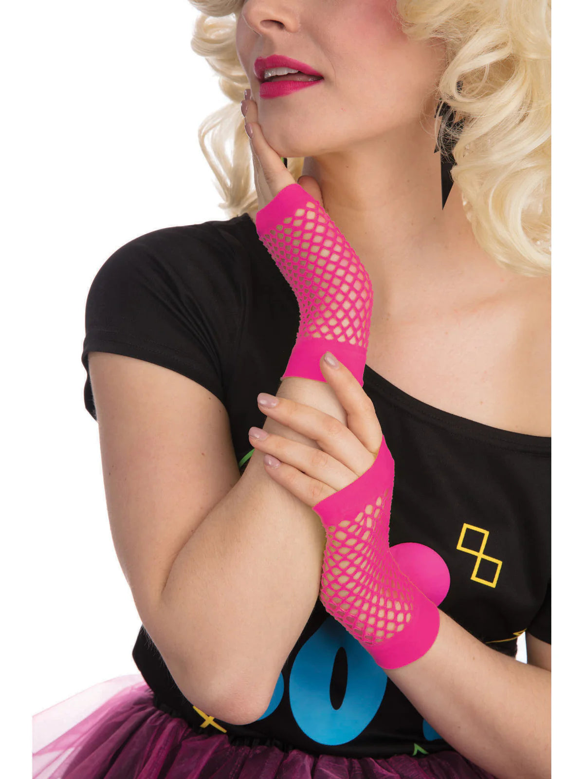 Fishnet Gloves Short Neon Pink