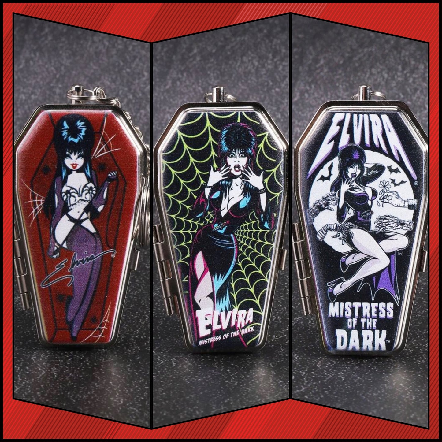 Elvira Metal Casket Keychain