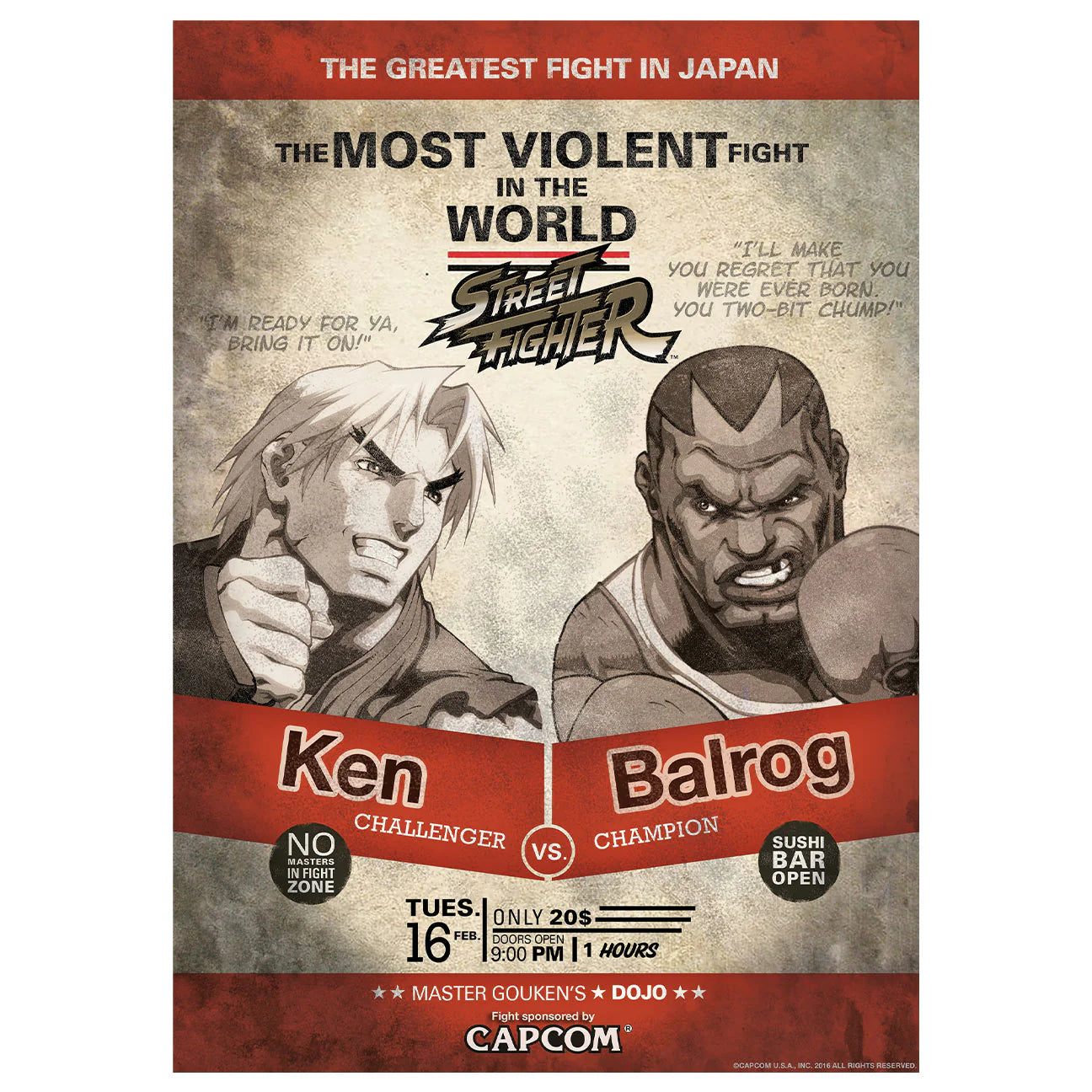 Street Fighter Ken vs Balrog Limited Edition A3 Print