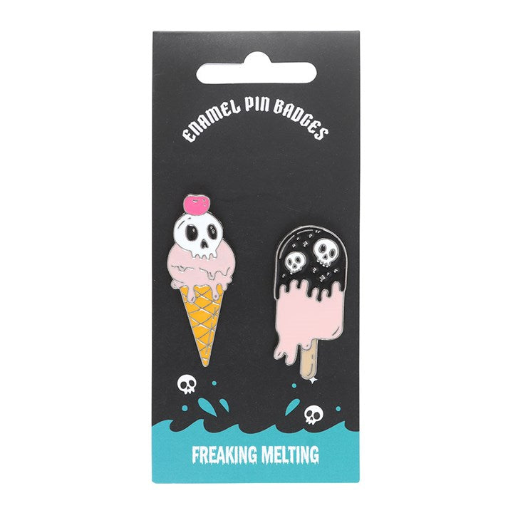 Freaking Melting Skeletal Ice Cream Enamel Pin Badges