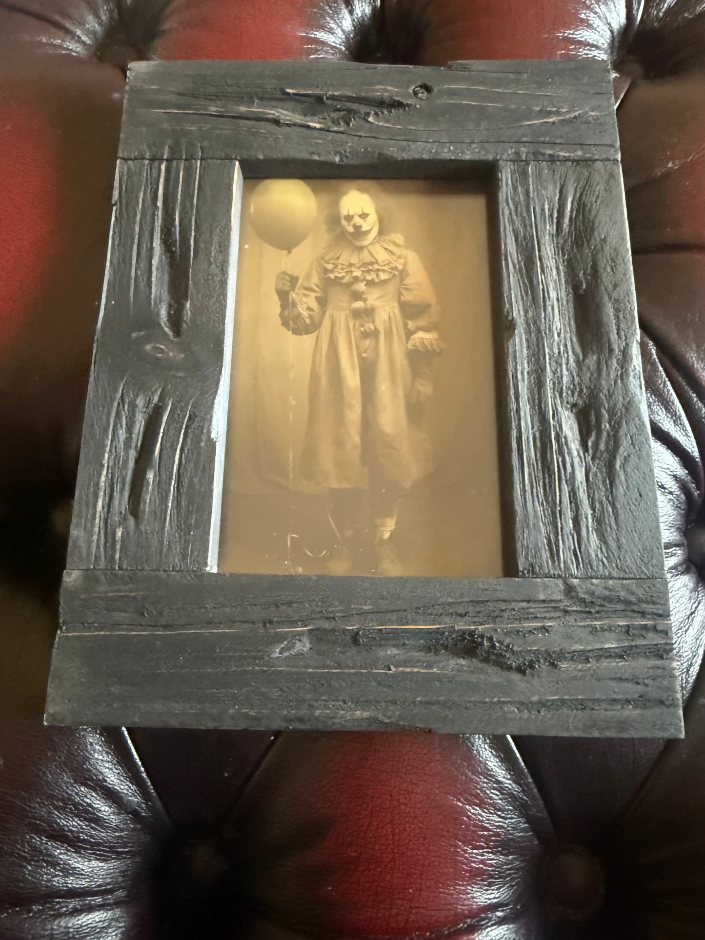 Vintage Clown A6 Print in Rustic Wooden Frame