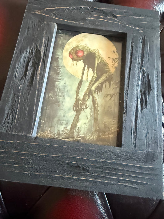 Old Red Eyes A6 Print in Rustic Wooden Frame