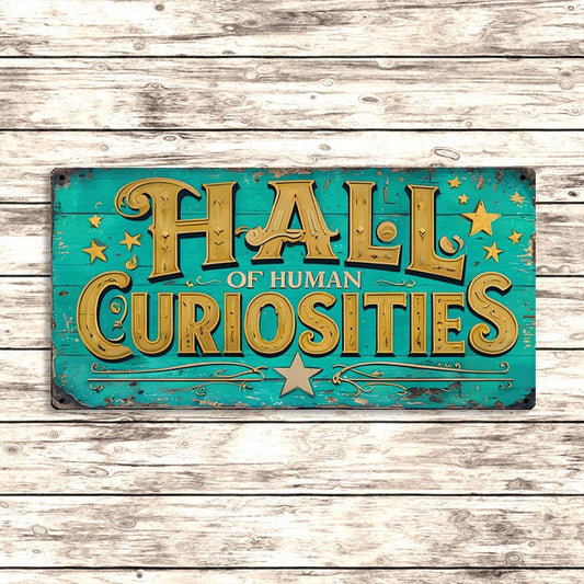 Hall of Human Curiosities Metal Sign – Vintage Circus Wall