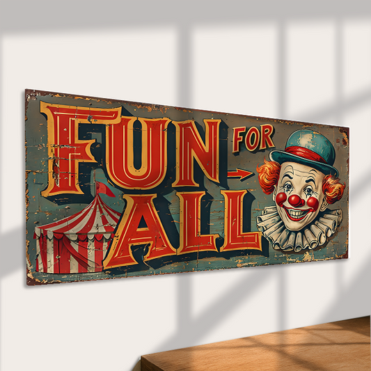 Fun for All Clown Metal Sign – Vintage Carnival Wall Decor