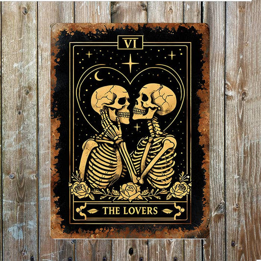 The Lovers Skeletons In Heart Metal Sign Plaque