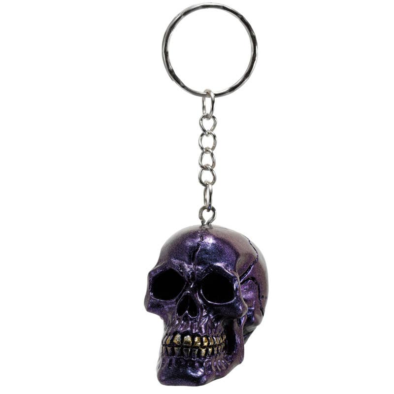 Skulls and Roses Dark Metallic and Gold Skull Keyring