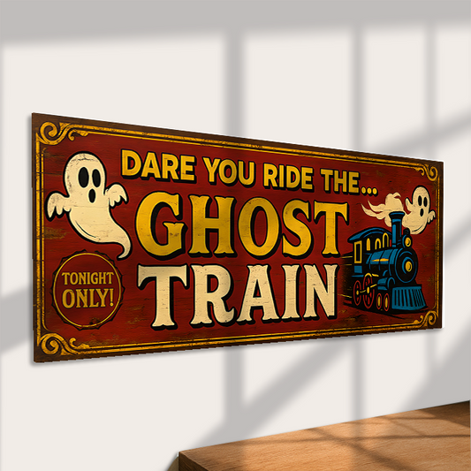 Ghost Train Metal Sign – Vintage Halloween Carnival Decor
